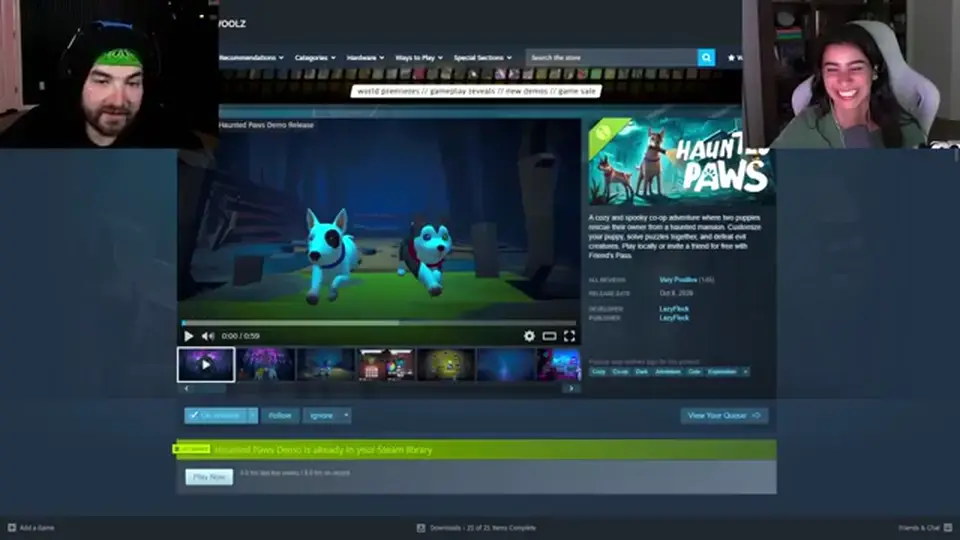 Haunted Paws title card for the two-puppy Steam demo
